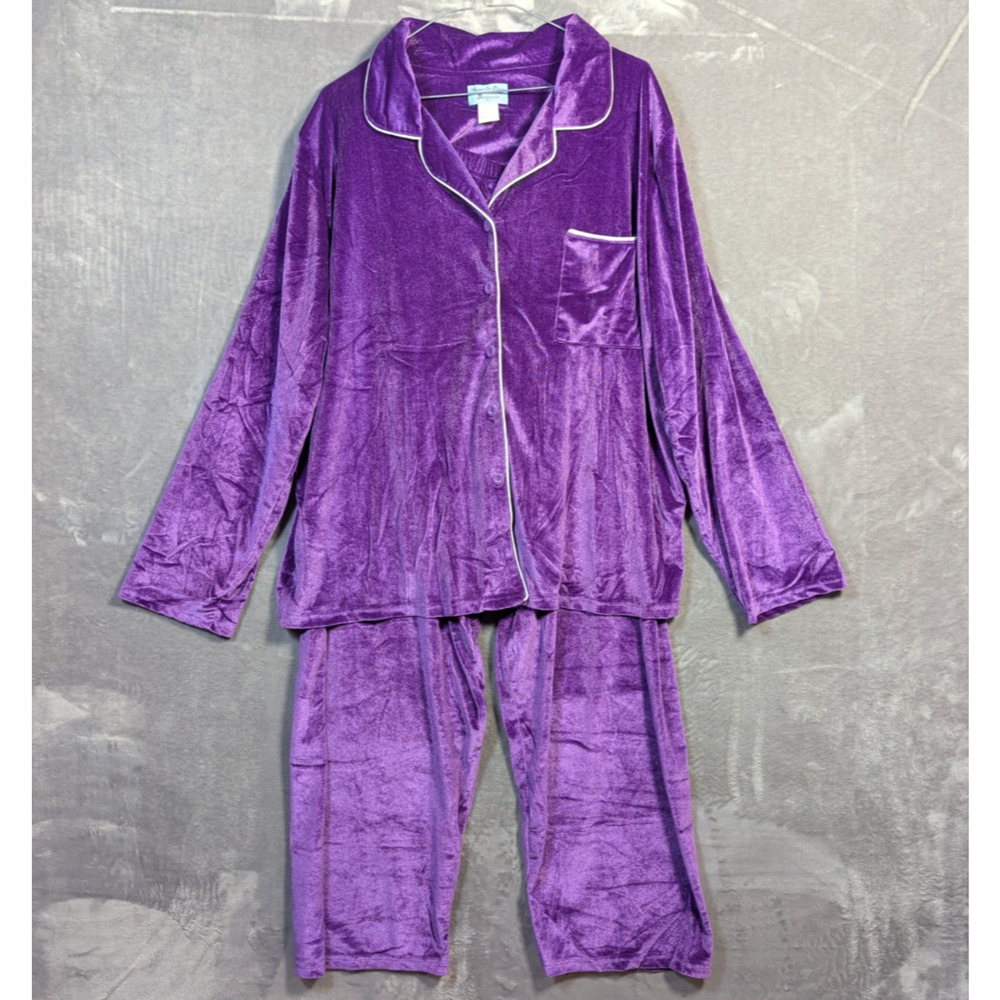 Amanda Paige Pajamas Women 2X Purple Velvety Pants Top Sleepwear 2 piece